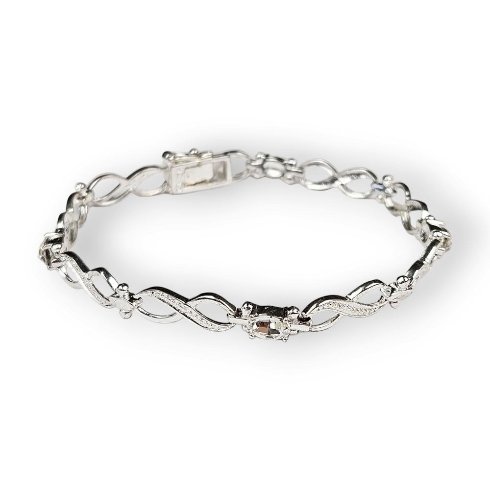 Sterling Infinity Link Tennis Bracelet White CZ Rhodium Plated 925 Silver 7.5"